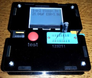 ATMega328P component checker measuring an electrolytic capacitor